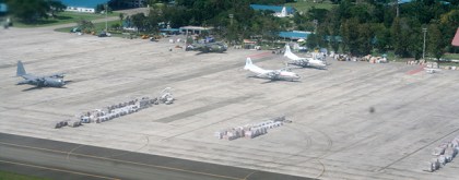 Relief goods staged for dispatch on Mactan, Cebu runway